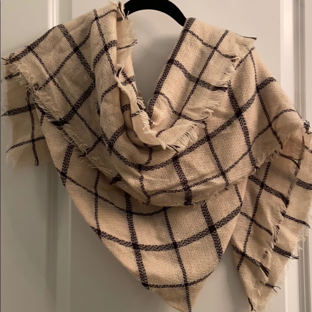 Cream and black check blanket scarf